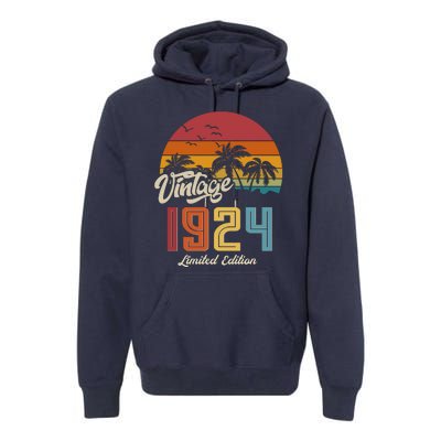 Retro Vintage Tropical Palm Trees Limited Edition 1924 100th Birthday Premium Hoodie