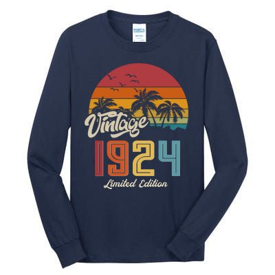 Retro Vintage Tropical Palm Trees Limited Edition 1924 100th Birthday Tall Long Sleeve T-Shirt