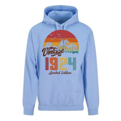 Retro Vintage Tropical Palm Trees Limited Edition 1924 100th Birthday Unisex Surf Hoodie