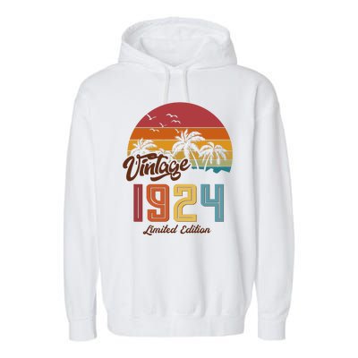 Retro Vintage Tropical Palm Trees Limited Edition 1924 100th Birthday Garment-Dyed Fleece Hoodie