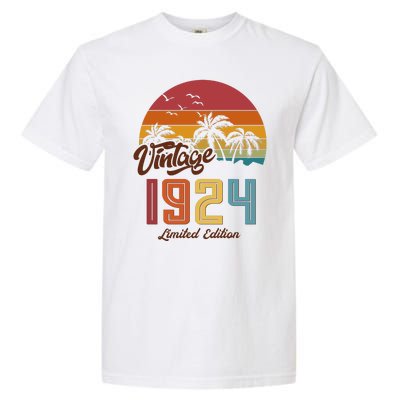 Retro Vintage Tropical Palm Trees Limited Edition 1924 100th Birthday Garment-Dyed Heavyweight T-Shirt