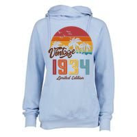 Retro Vintage Tropical Palm Trees Limited Edition 1934 90th Birthday Womens Funnel Neck Pullover Hood