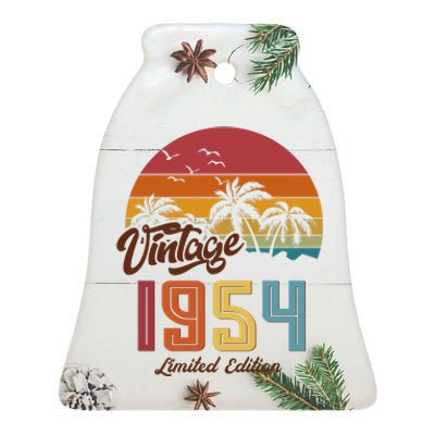 Retro Vintage Tropical Palm Trees Limited Edition 1954 70th Birthday Ceramic Bell Ornament