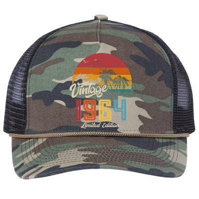 Retro Vintage Tropical Palm Trees Limited Edition 1964 60th Birthday Retro Rope Trucker Hat Cap