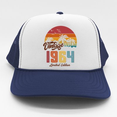 Retro Vintage Tropical Palm Trees Limited Edition 1964 60th Birthday Trucker Hat