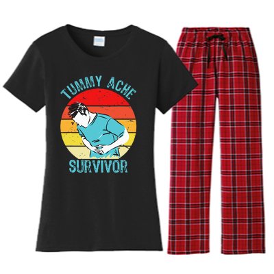 Retro Vintage Tummy Ache Survivor My Stomach Hurt Funny Gift Women's Flannel Pajama Set