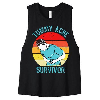 Retro Vintage Tummy Ache Survivor My Stomach Hurt Funny Gift Women's Racerback Cropped Tank