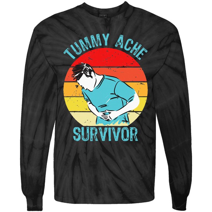 Retro Vintage Tummy Ache Survivor My Stomach Hurt Funny Gift Tie-Dye Long Sleeve Shirt