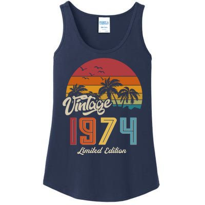 Retro Vintage Tropical Palm Trees Limited Edition 1974 50th Birthday Ladies Essential Tank