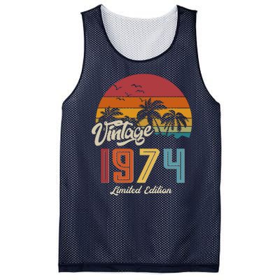 Retro Vintage Tropical Palm Trees Limited Edition 1974 50th Birthday Mesh Reversible Basketball Jersey Tank