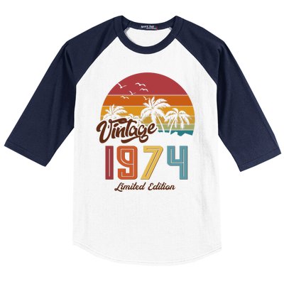 Retro Vintage Tropical Palm Trees Limited Edition 1974 50th Birthday Baseball Sleeve Shirt