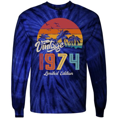 Retro Vintage Tropical Palm Trees Limited Edition 1974 50th Birthday Tie-Dye Long Sleeve Shirt