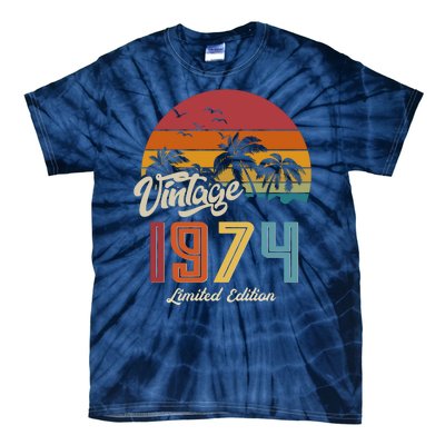 Retro Vintage Tropical Palm Trees Limited Edition 1974 50th Birthday Tie-Dye T-Shirt