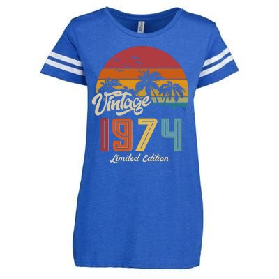 Retro Vintage Tropical Palm Trees Limited Edition 1974 50th Birthday Enza Ladies Jersey Football T-Shirt