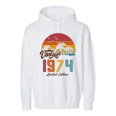 Retro Vintage Tropical Palm Trees Limited Edition 1974 50th Birthday Garment-Dyed Fleece Hoodie