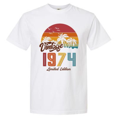 Retro Vintage Tropical Palm Trees Limited Edition 1974 50th Birthday Garment-Dyed Heavyweight T-Shirt