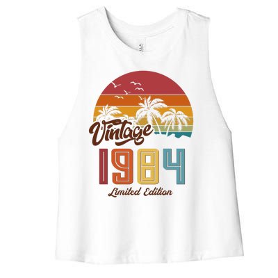 Retro Vintage Tropical Palm Trees Limited Edition 1984 40th Birthday Women's Racerback Cropped Tank