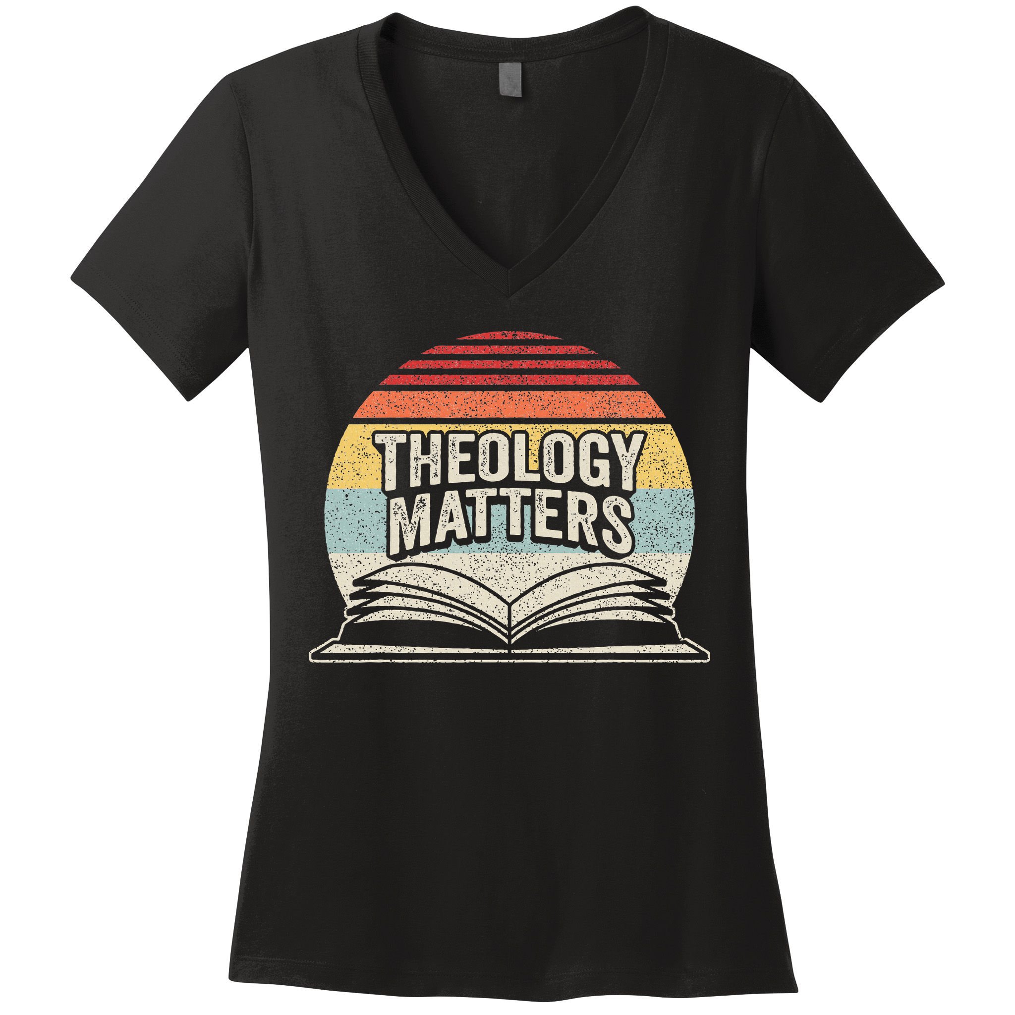 Retro Vintage Theology Matters Reformed Christian Women's V-Neck T-Shirt