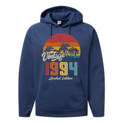 Retro Vintage Tropical Palm Trees Limited Edition 1994 30th Birthday Performance Fleece Hoodie