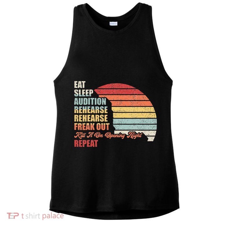 Retro Vintage Theater Geek Musical Life Eat Sleep Theatre Ladies PosiCharge Tri-Blend Wicking Tank