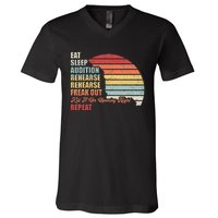 Retro Vintage Theater Geek Musical Life Eat Sleep Theatre V-Neck T-Shirt