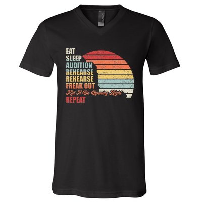 Retro Vintage Theater Geek Musical Life Eat Sleep Theatre V-Neck T-Shirt