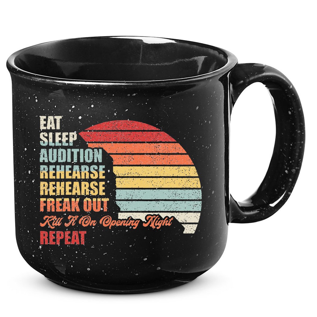 Retro Vintage Theater Geek Musical Life Eat Sleep Theatre 15oz Campfire Ceramic Mug