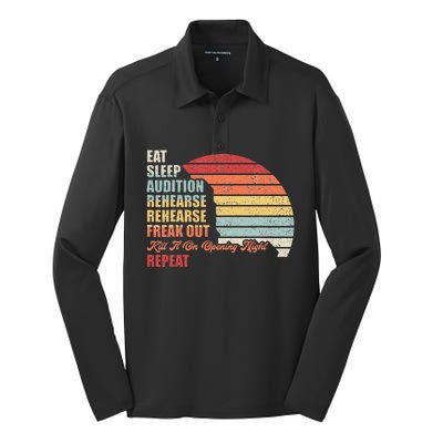 Retro Vintage Theater Geek Musical Life Eat Sleep Theatre Silk Touch Performance Long Sleeve Polo