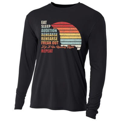 Retro Vintage Theater Geek Musical Life Eat Sleep Theatre Cooling Performance Long Sleeve Crew