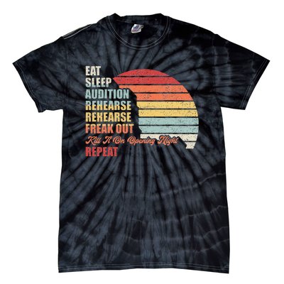 Retro Vintage Theater Geek Musical Life Eat Sleep Theatre Tie-Dye T-Shirt