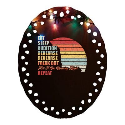 Retro Vintage Theater Geek Musical Life Eat Sleep Theatre Ceramic Oval Ornament