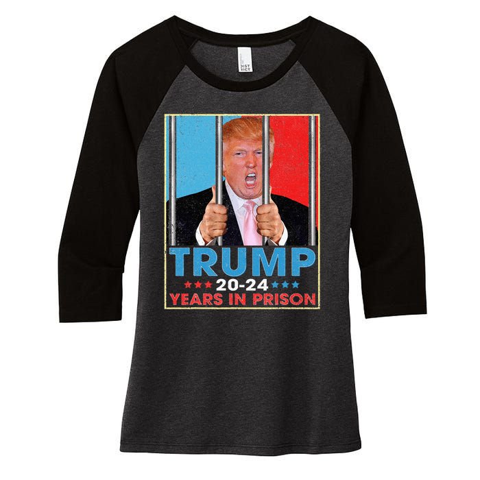 Retro Vintage Trump 20 24 Years In Prison Funny Anti Trump Women's Tri-Blend 3/4-Sleeve Raglan Shirt