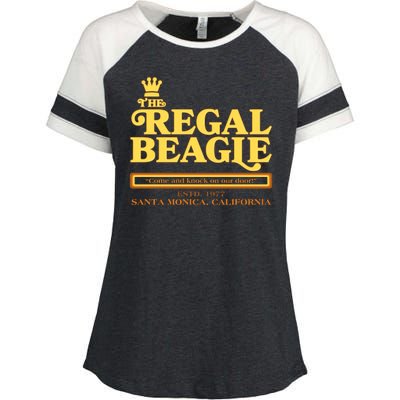 Retro Vintage The Regal Beagle ESTD 1977 Santa Monica California Enza Ladies Jersey Colorblock Tee