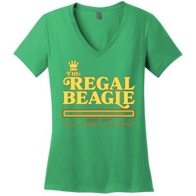 Retro Vintage The Regal Beagle ESTD 1977 Santa Monica California Women's V-Neck T-Shirt