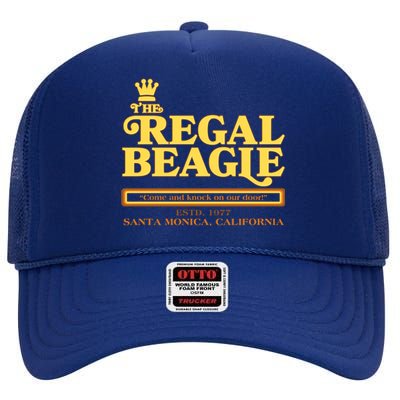 Retro Vintage The Regal Beagle ESTD 1977 Santa Monica California High Crown Mesh Back Trucker Hat