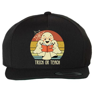 Retro Vintage Trick Or Teach Halloween Teacher Ghost Books Wool Snapback Cap