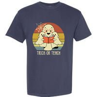 Retro Vintage Trick Or Teach Halloween Teacher Ghost Books Garment-Dyed Heavyweight T-Shirt