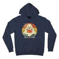 Retro Vintage Trick Or Teach Halloween Teacher Ghost Books Hoodie