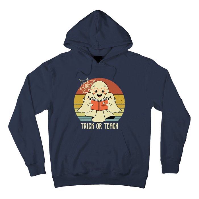 Retro Vintage Trick Or Teach Halloween Teacher Ghost Books Hoodie