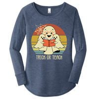 Retro Vintage Trick Or Teach Halloween Teacher Ghost Books Women's Perfect Tri Tunic Long Sleeve Shirt