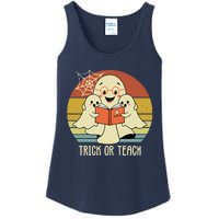 Retro Vintage Trick Or Teach Halloween Teacher Ghost Books Ladies Essential Tank