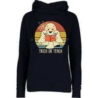 Retro Vintage Trick Or Teach Halloween Teacher Ghost Books Womens Funnel Neck Pullover Hood