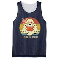 Retro Vintage Trick Or Teach Halloween Teacher Ghost Books Mesh Reversible Basketball Jersey Tank