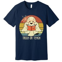 Retro Vintage Trick Or Teach Halloween Teacher Ghost Books Premium T-Shirt