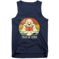 Retro Vintage Trick Or Teach Halloween Teacher Ghost Books Tank Top