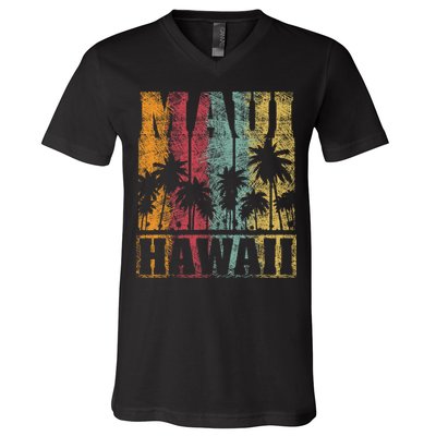 Retro Vintage Tropical Maui Hawaii V-Neck T-Shirt