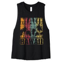 Retro Vintage Tropical Maui Hawaii Women's Racerback Cropped Tank