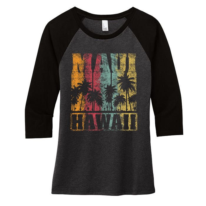 Retro Vintage Tropical Maui Hawaii Women's Tri-Blend 3/4-Sleeve Raglan Shirt