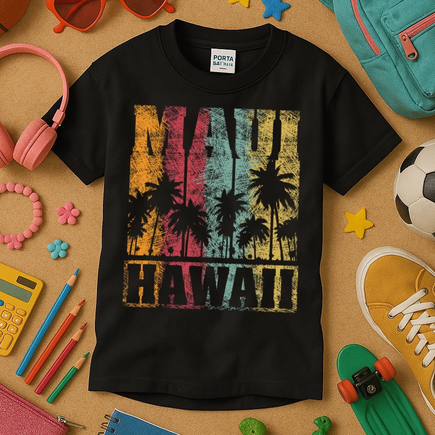 Retro Vintage Tropical Maui Hawaii Kids T-Shirt