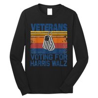 Retro Vintage Veterans Voting For Harris Walz Waltz 2024 Gift Long Sleeve Shirt